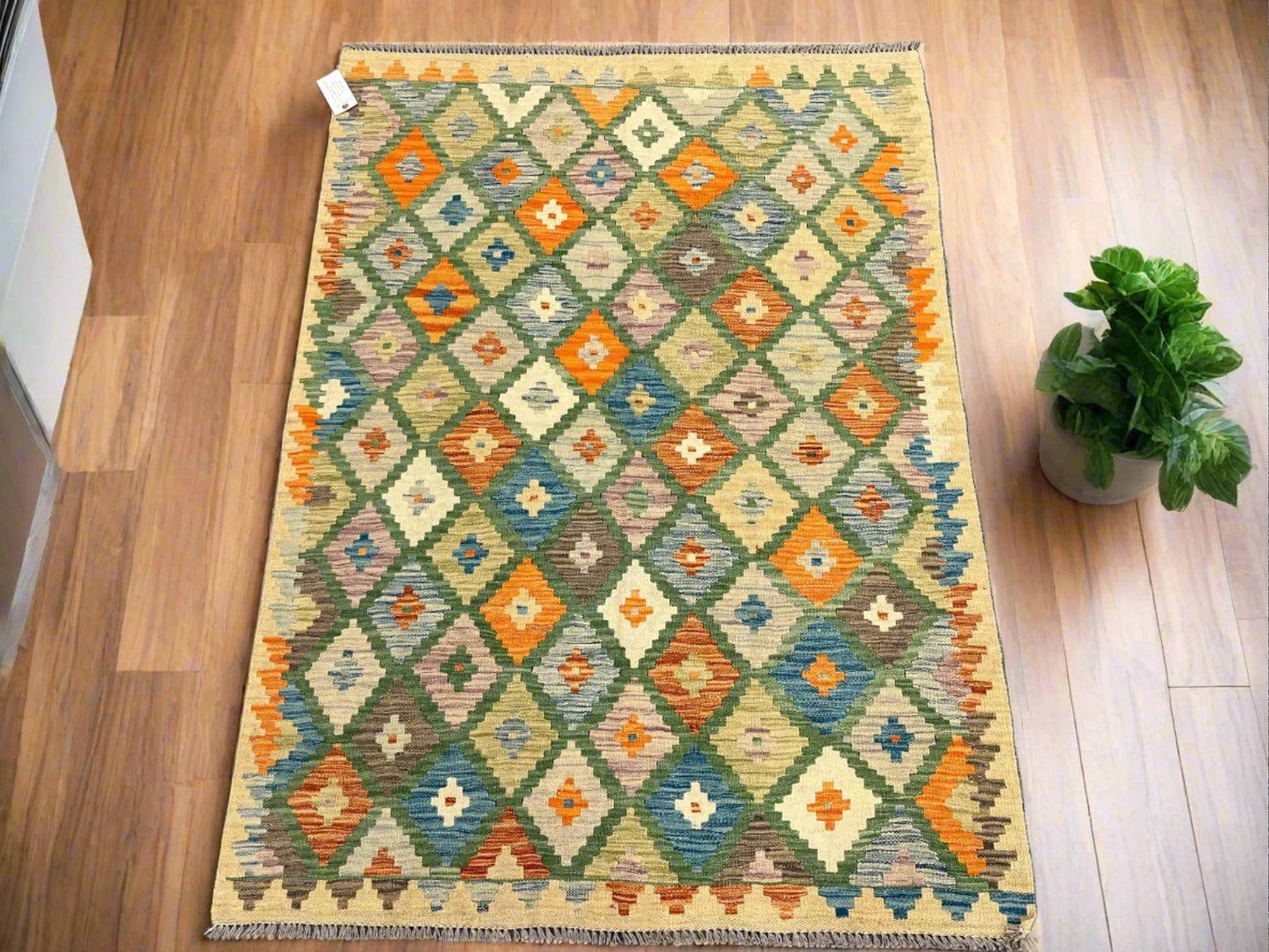 Kilim 4X6 Flat Weave Reversible Multicolor Wool Rug # 13506