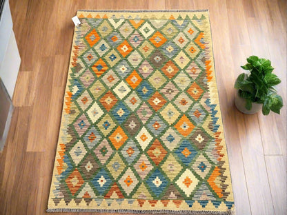 Kilim 4X6 Flat Weave Reversible Multicolor Wool Rug # 13506