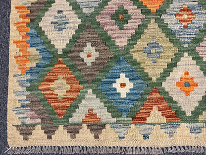 Kilim 4X6 Flat Weave Reversible Multicolor Wool Rug # 13506