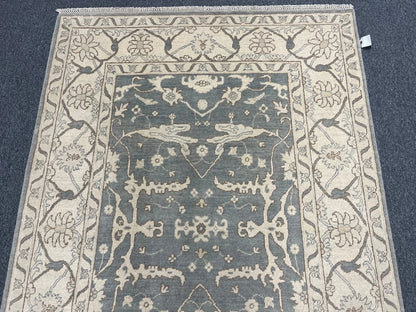 Oushak Ivory/Gray 5X7 Handmade Wool Rug # 11550