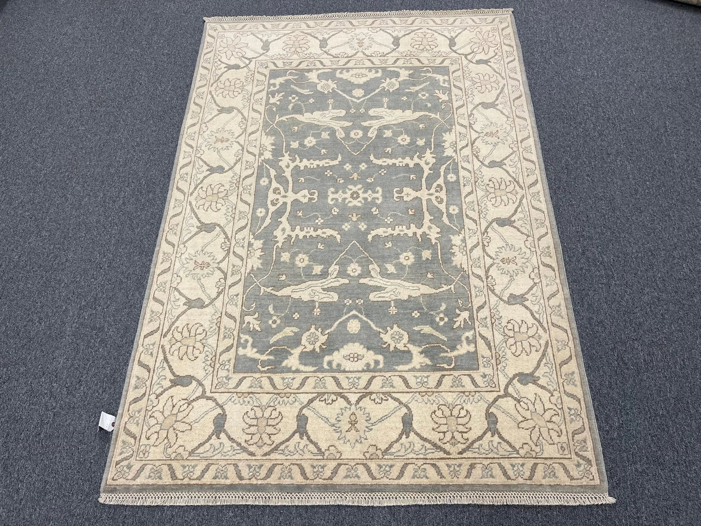 Oushak Ivory/Gray 5X7 Handmade Wool Rug # 11550