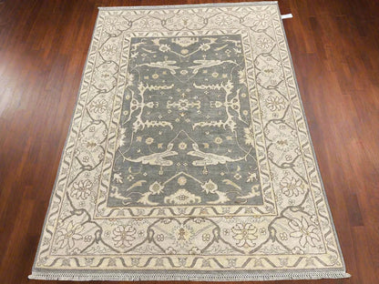 Oushak Ivory/Gray 5X7 Handmade Wool Rug # 11557