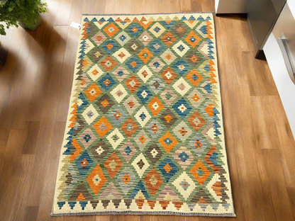 Kilim 4X6 Flat Weave Reversible Multicolor Wool Rug # 13505