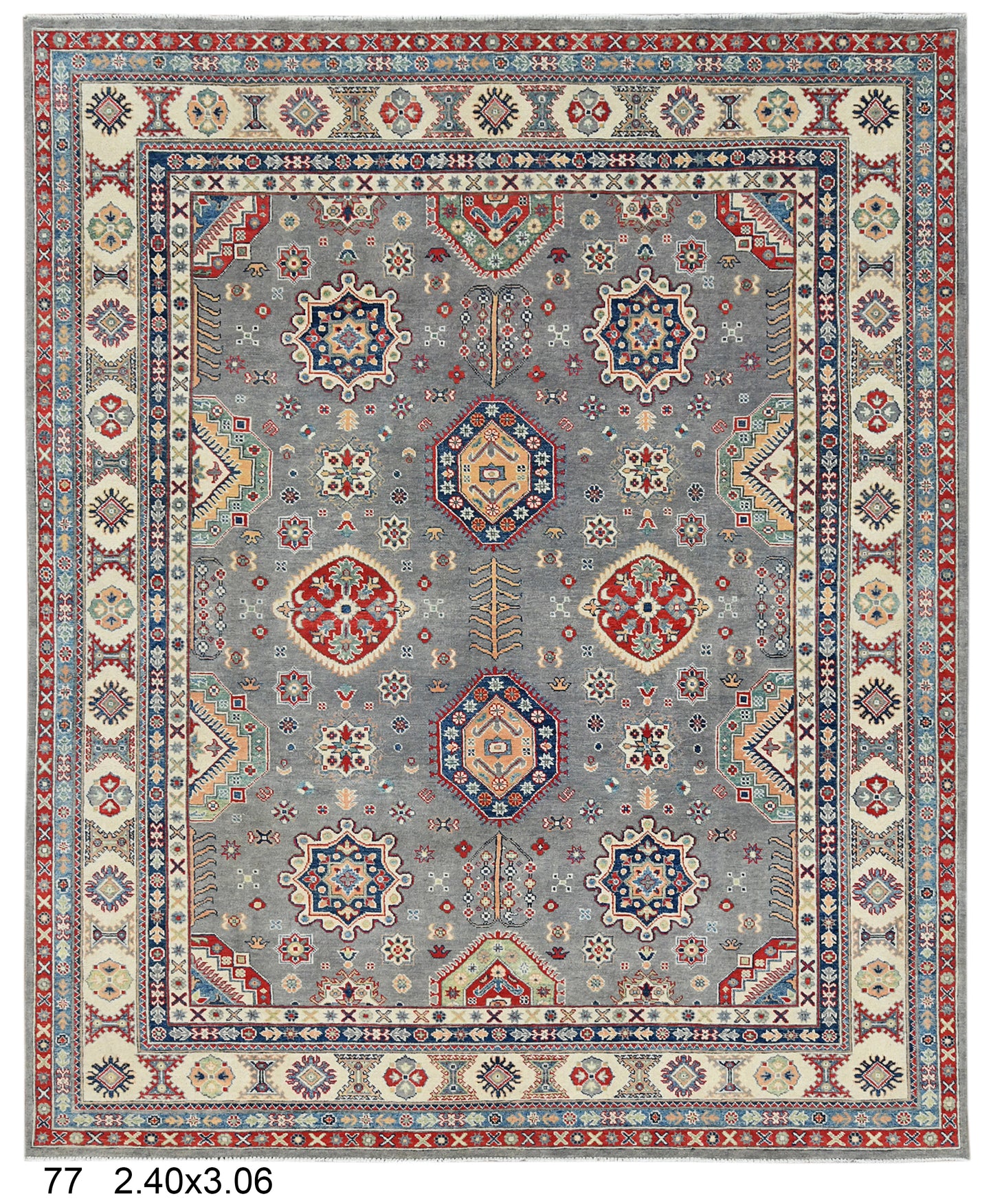 Gray Kazak Geometric 8X10 Handmade Wool Rug # 14438