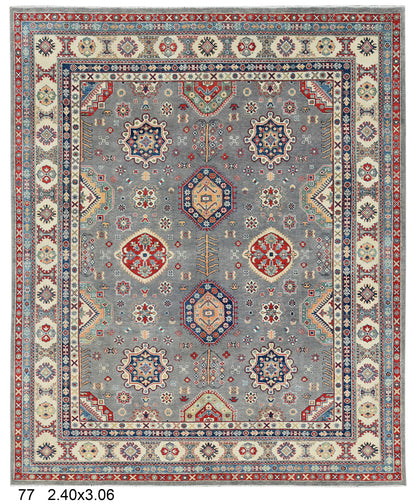 Gray Kazak Geometric 8X10 Handmade Wool Rug # 14438