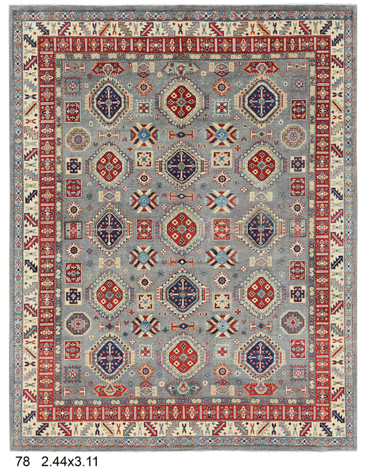 Grey 8X10 Kazak Hand Made Wool Rug # 14439