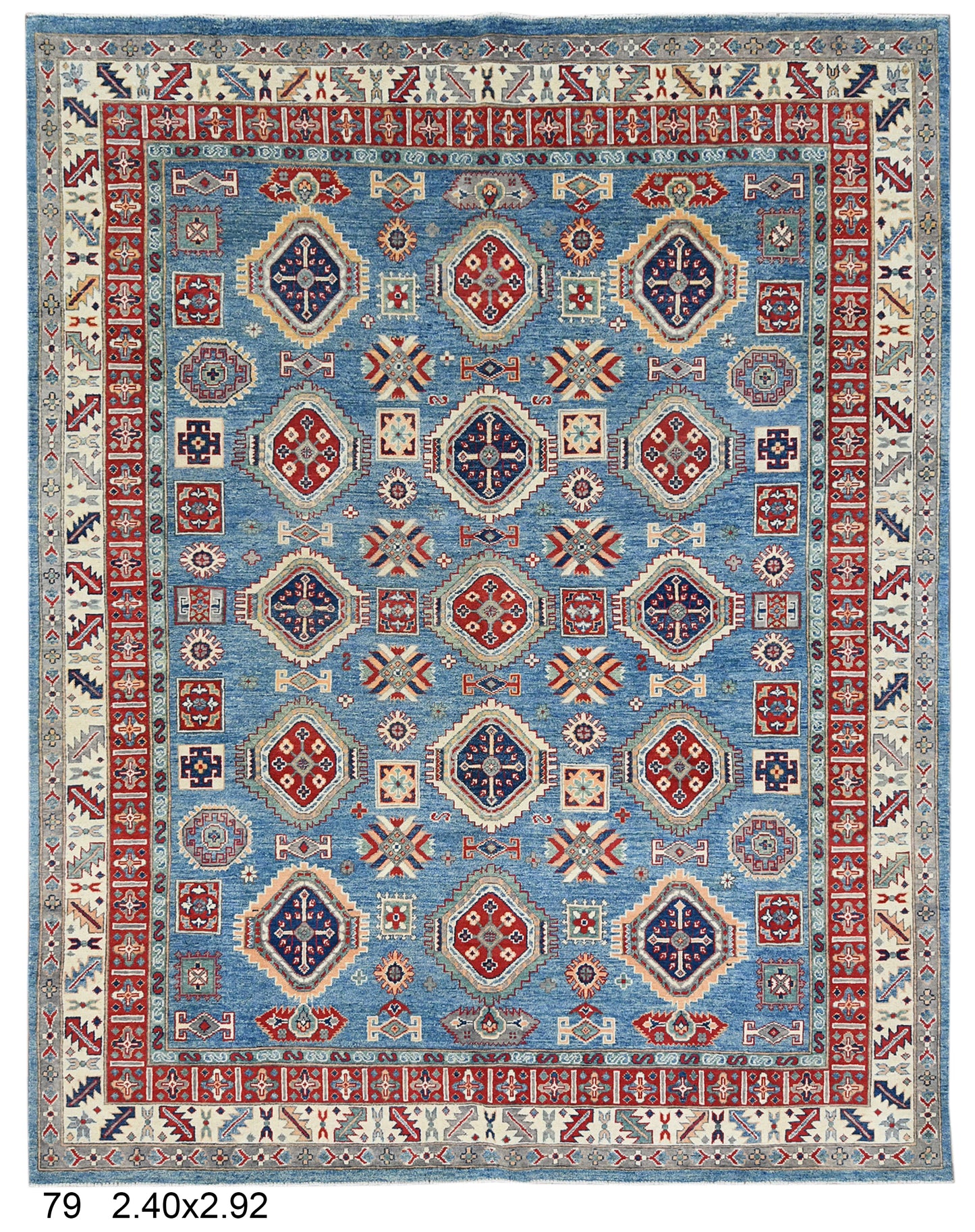 Light Blue Kazak 8X10 Hand knotted Wool Rug # 14440