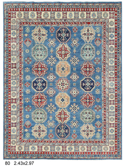 Blue 8X10 Kazak Handmade Wool Rug # 14441