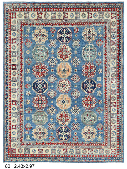 Blue 8X10 Kazak Handmade Wool Rug # 14441