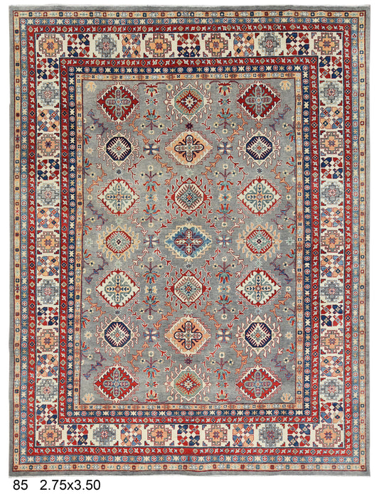 Grey 9X12 kazak hand knotted wool rug # 14446