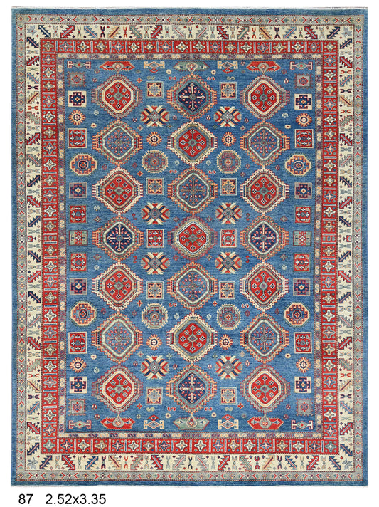 Kazak Light Blue 8X11 Handmade Wool Rug # 14448