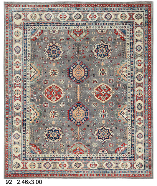 Gray Kazak Geometric 8X10 Handmade Wool Rug # 14453