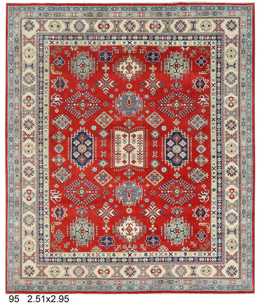 Red 8X10 Kazak Handmade Wool Rug # 14456