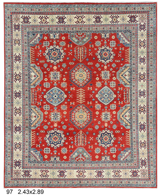 Red Kazak 8X10 Hand knotted Wool Rug # 14458