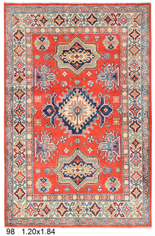 4X6 Red/Rust Kazak Wool Handmade Rug # 14459