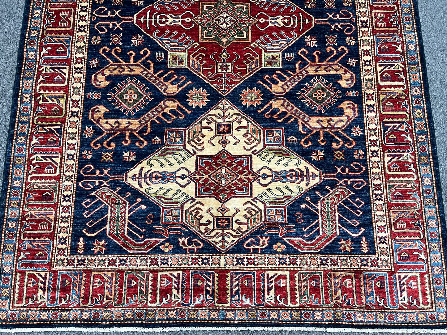 Navy Blue Super Kazak 6X8 Handmade Wool Rug # 14522