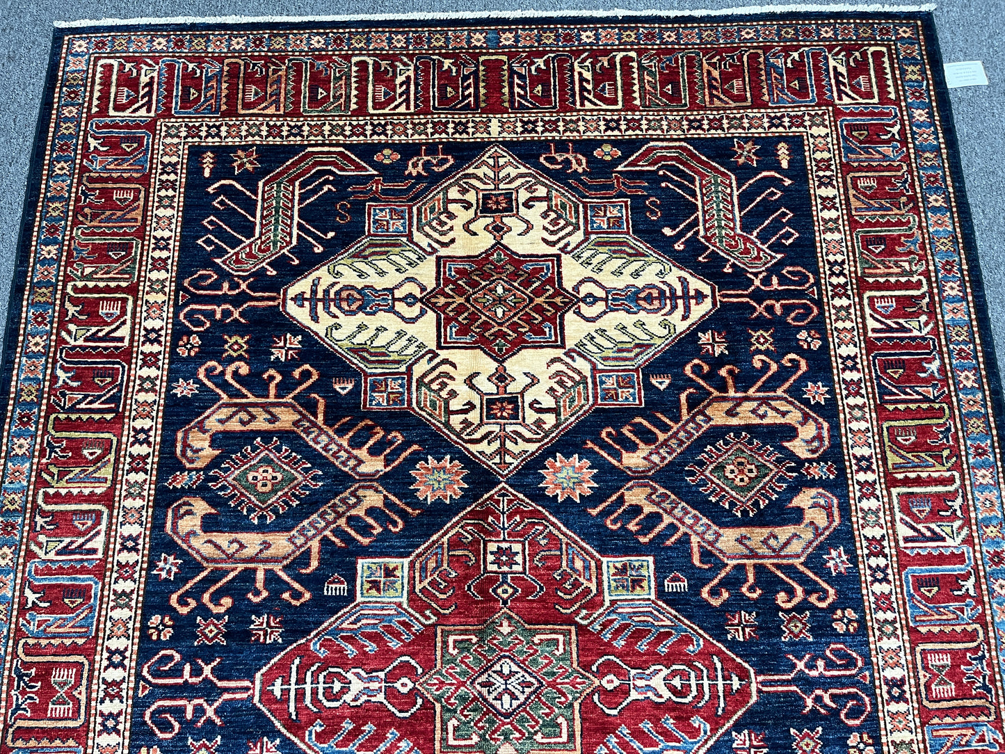 Navy Blue Super Kazak 6X8 Handmade Wool Rug # 14522