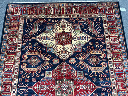 Navy Blue Super Kazak 6X8 Handmade Wool Rug # 14522