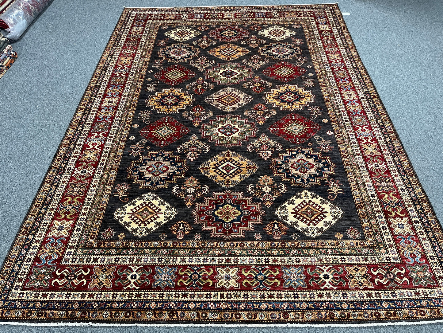 Super Kazak Gray 9X12 Handmade Wool Rug # 14518