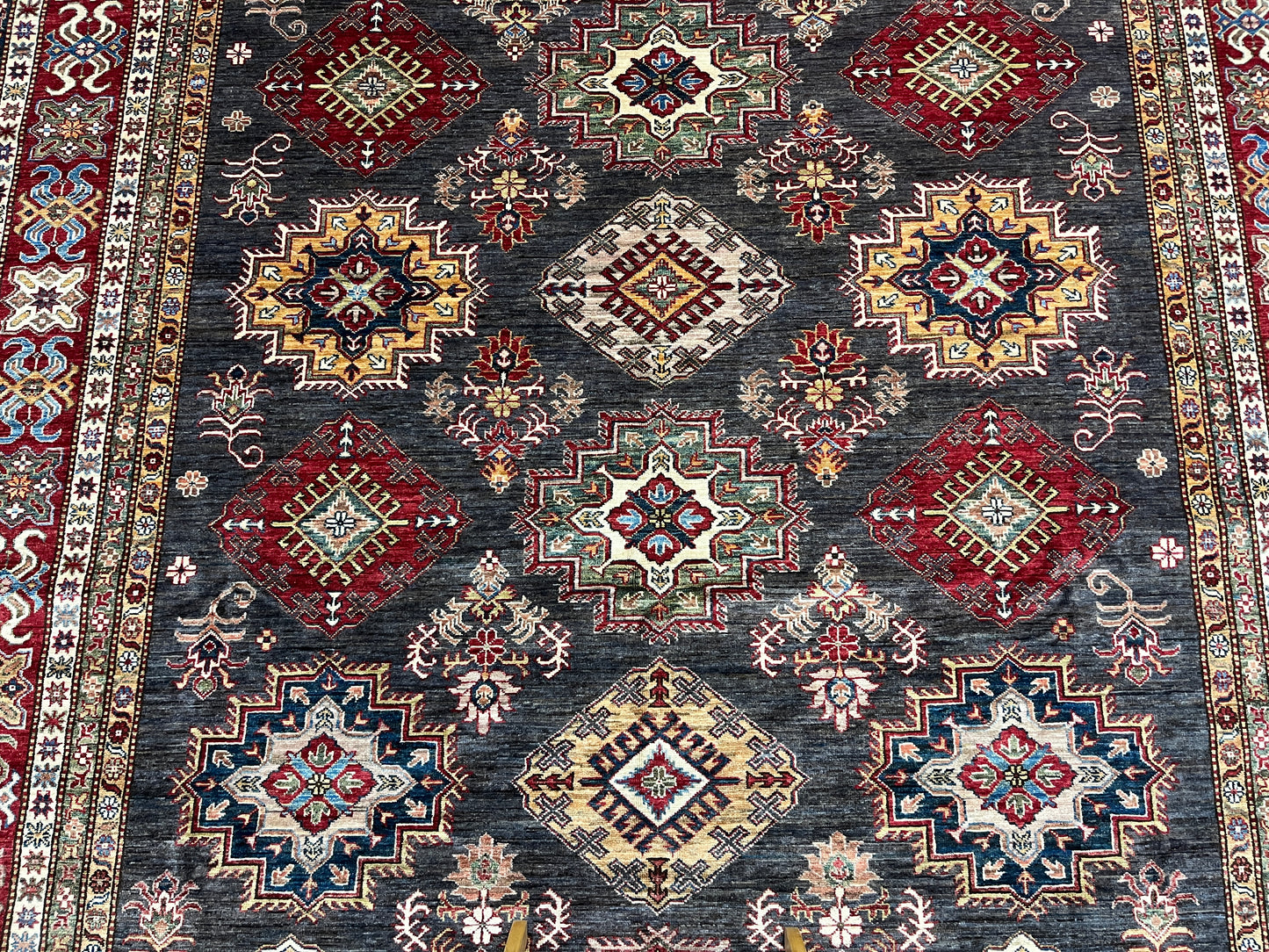 Super Kazak Gray 9X12 Handmade Wool Rug # 14518