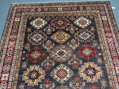 Super Kazak Gray 9X12 Handmade Wool Rug # 14518