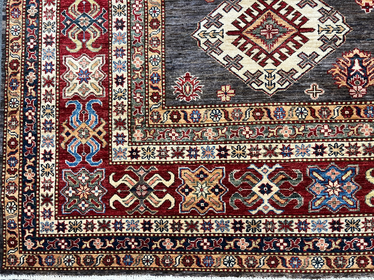 Super Kazak Gray 9X12 Handmade Wool Rug # 14518