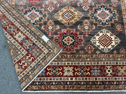 Super Kazak Gray 9X12 Handmade Wool Rug # 14518