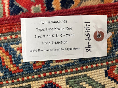 4X6 Red/Rust Kazak Wool Handmade Rug # 14459