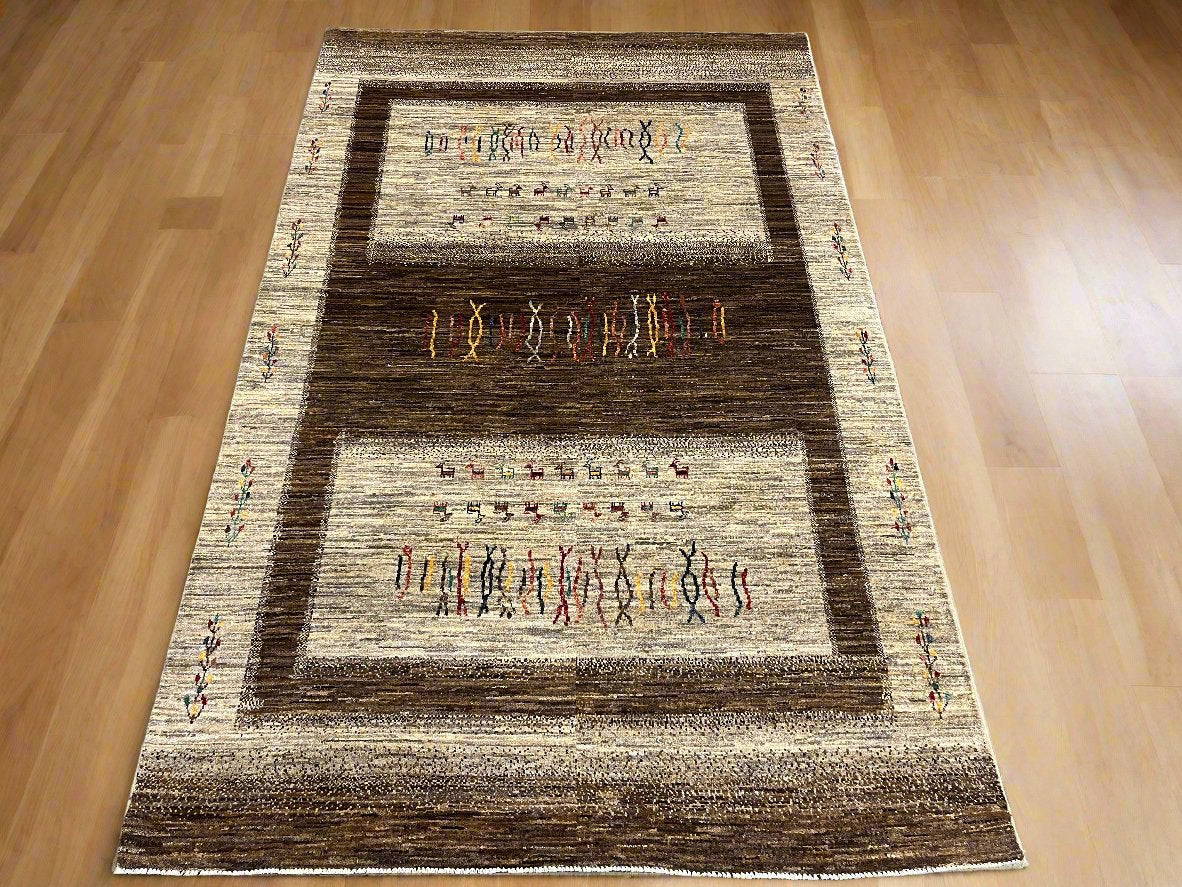 5X8 Gabbeh Loribaft Handmade Wool Tribal Rug # 14389