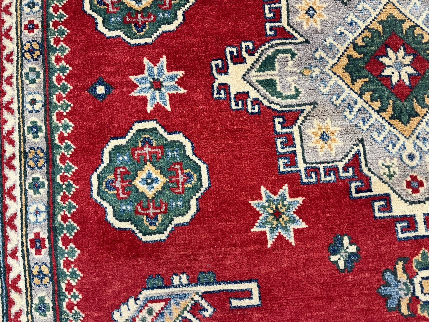 Red Geometric Kazak 5X7 Handmade Wool Rug # 14460