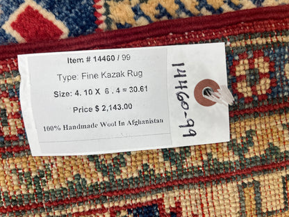 Red Geometric Kazak 5X7 Handmade Wool Rug # 14460