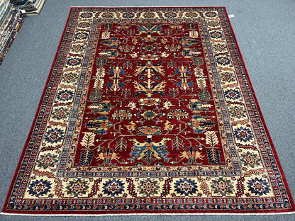 Super Kazak Red/ Beige 8X10 Handmade Wool Rug # 14520