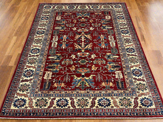 Super Kazak Red/ Beige 8X10 Handmade Wool Rug # 14520