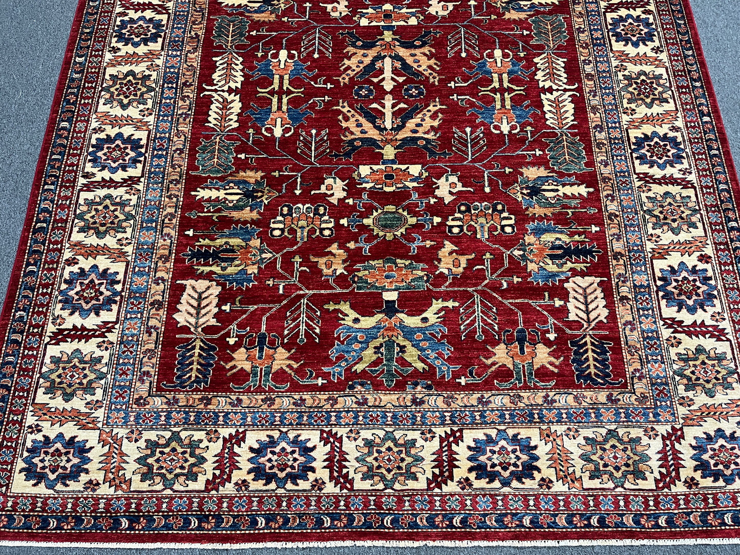 Super Kazak Red/ Beige 8X10 Handmade Wool Rug # 14520