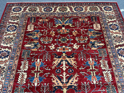 Super Kazak Red/ Beige 8X10 Handmade Wool Rug # 14520