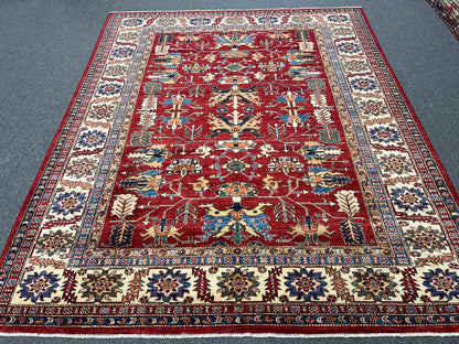 Super Kazak Red/ Beige 8X10 Handmade Wool Rug # 14520