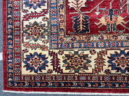 Super Kazak Red/ Beige 8X10 Handmade Wool Rug # 14520