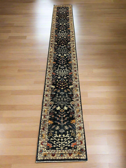 2' 6"X18 Afghan Bijar Handmade Wool Runner Rug # 14495