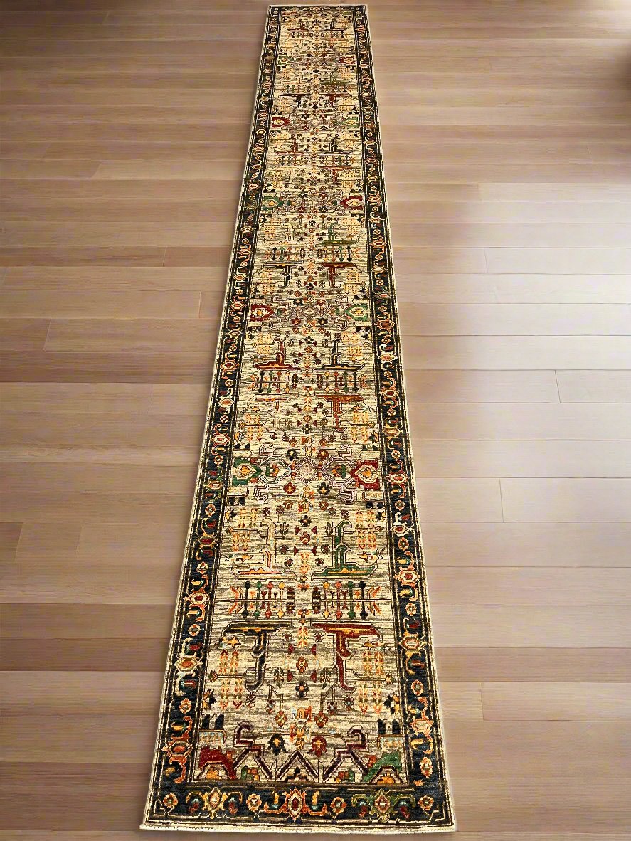 2' 9"X19 Afghan Serapi Handmade Wool Runner Rug # 14497