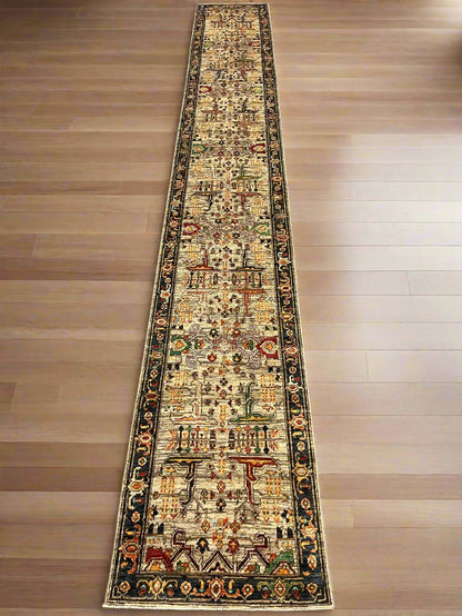 2' 9"X19 Afghan Serapi Handmade Wool Runner Rug # 14497