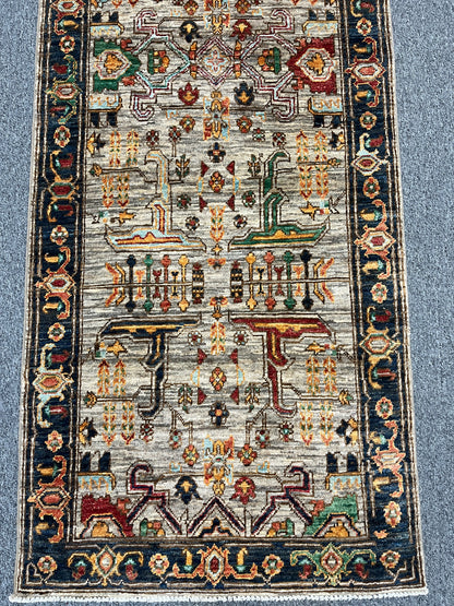 2' 9"X19 Afghan Serapi Handmade Wool Runner Rug # 14497