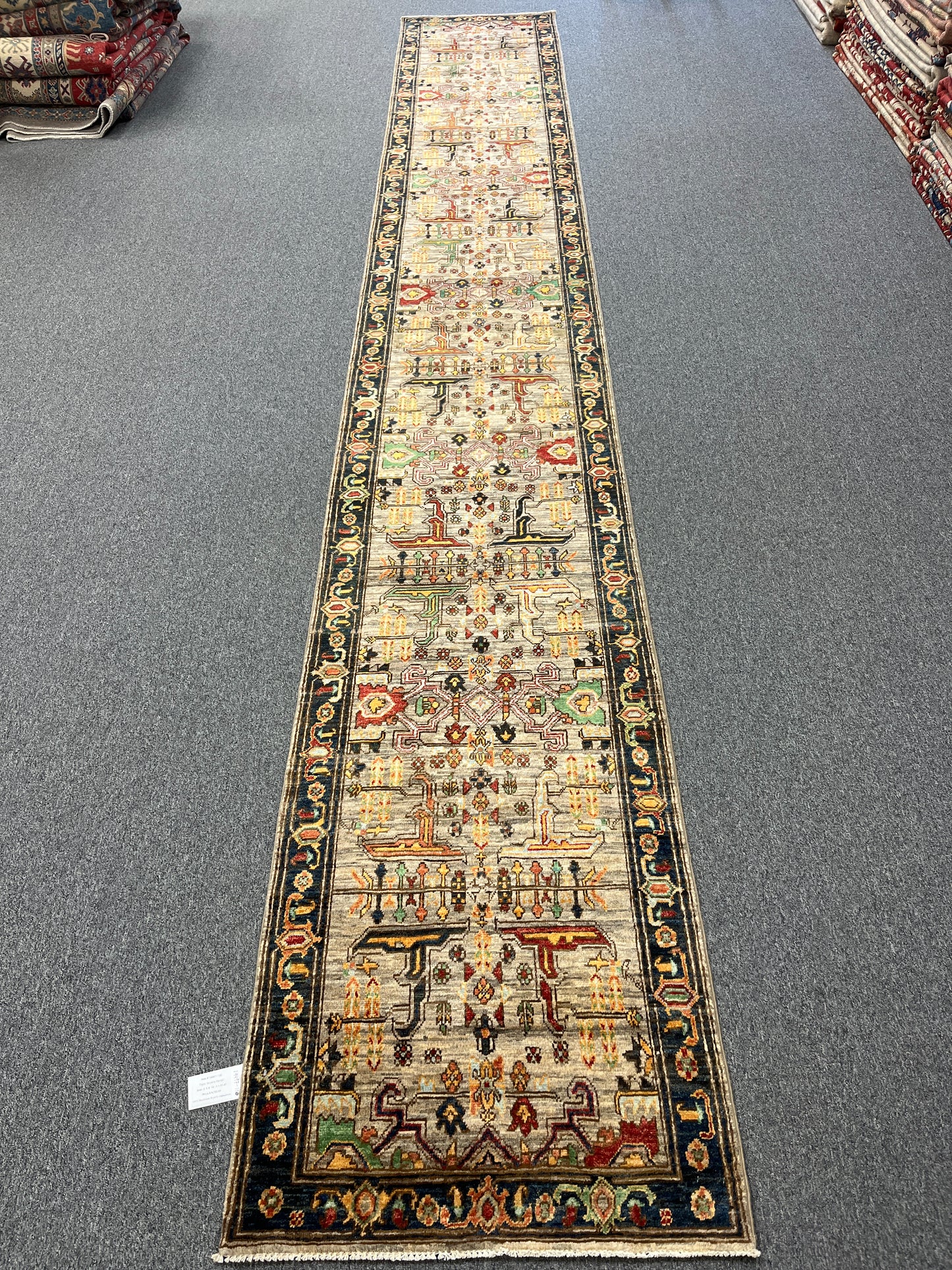 2' 9"X19 Afghan Serapi Handmade Wool Runner Rug # 14497