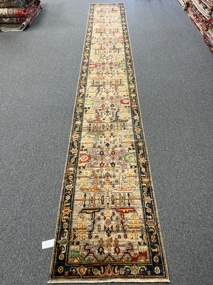 2' 9"X19 Afghan Serapi Handmade Wool Runner Rug # 14497