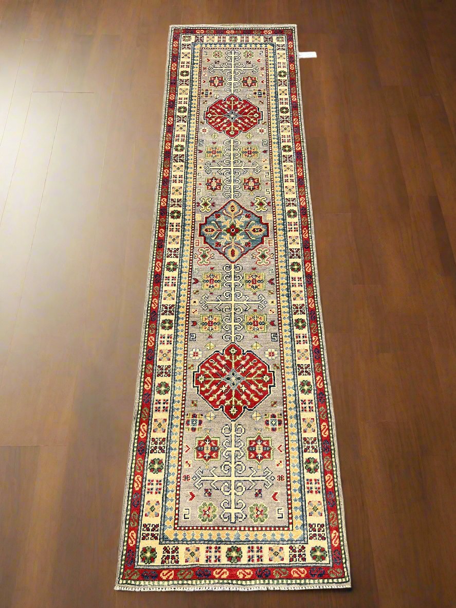 Kazak Gray 2' 5"X9' Handmade Wool Runner Rug # 14479