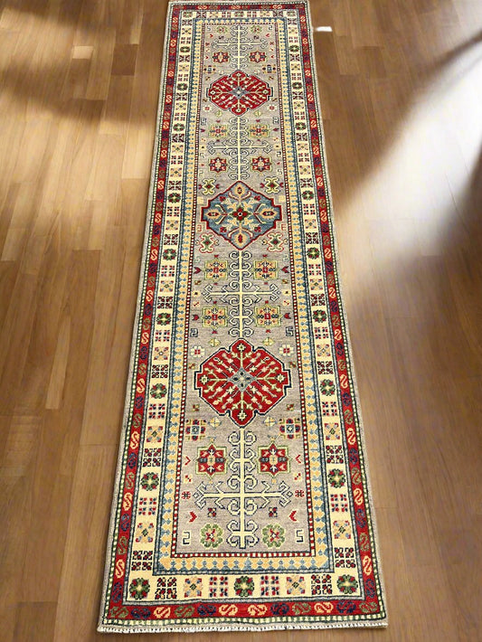 Kazak Gray 2' 5"X9' Handmade Wool Runner Rug # 14479