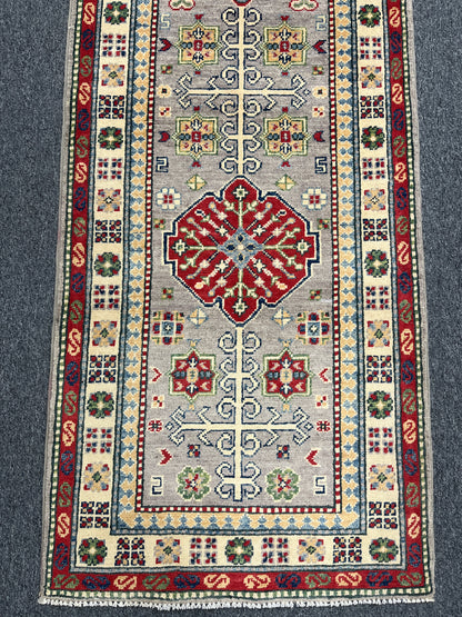 Kazak Gray 2' 5"X9' Handmade Wool Runner Rug # 14479