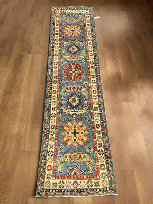 Kazak Light Blue 2' 6"X10' Handmade Wool Runner Rug # 14477