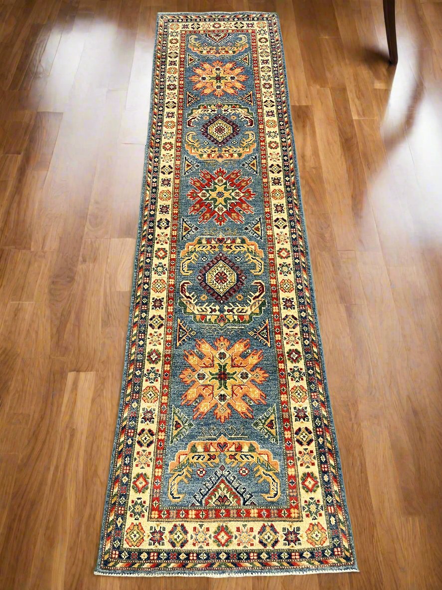 Kazak Light Blue 2' 6"X10' Handmade Wool Runner Rug # 14477