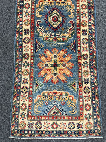 Kazak Light Blue 2' 6"X10' Handmade Wool Runner Rug # 14477