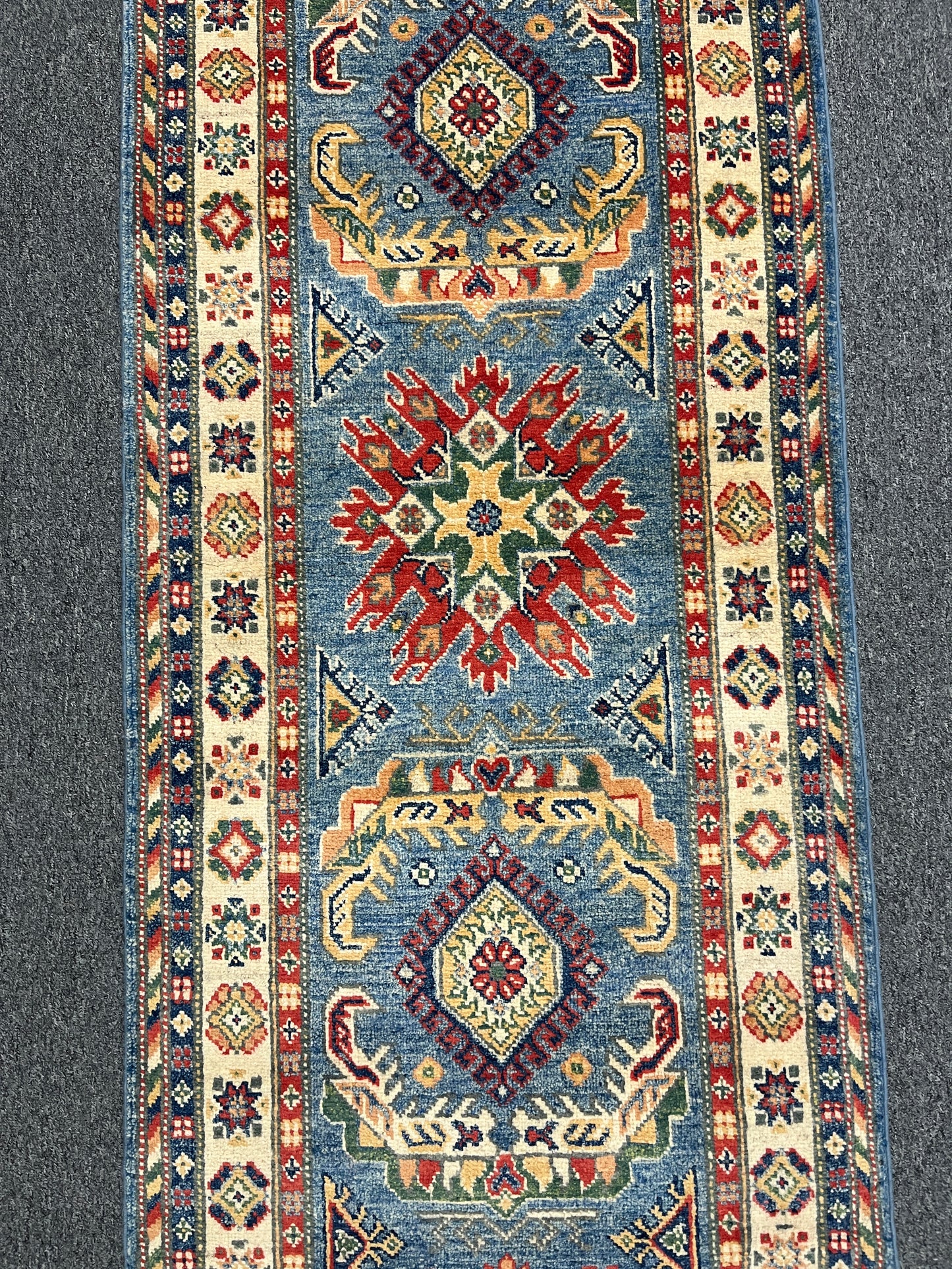 Kazak Light Blue 2' 6"X10' Handmade Wool Runner Rug # 14477